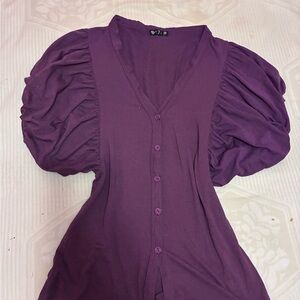 579 Purple Puff Sleeve Button-Front Top